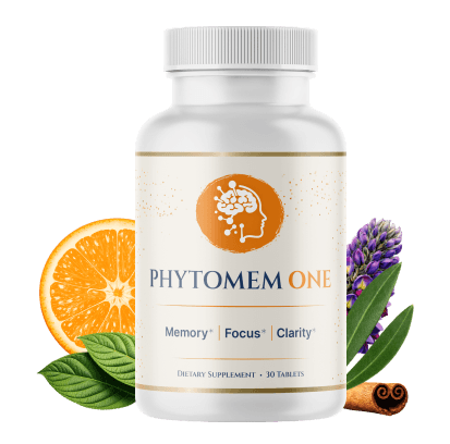 Single Phytomem One supplement bottle with orange and botanical imagery